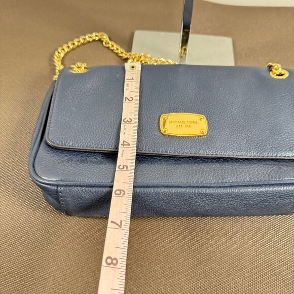 Michael Kors Women's Jet Set Chain Leather Small Shoulder Flap Navy Blue Bag - Picture 3 of 11